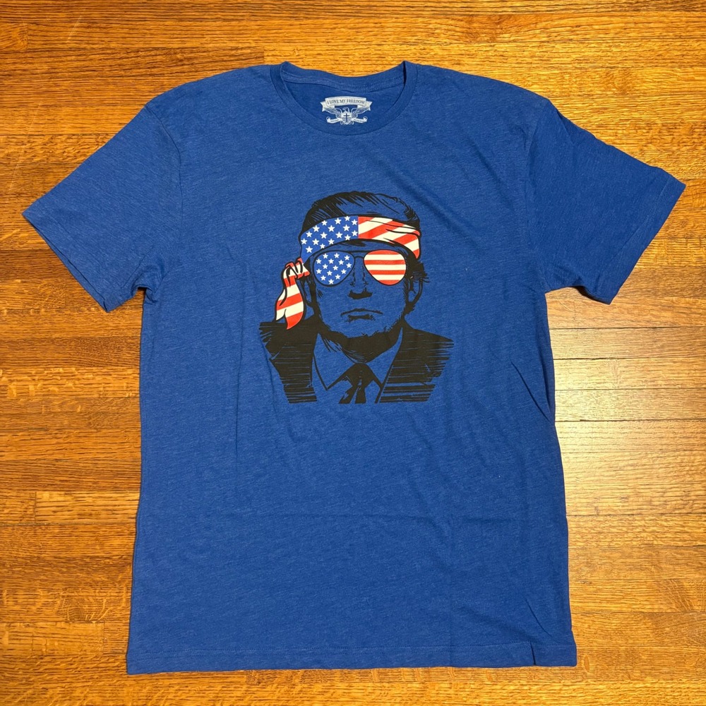 Trump I Love My Freedom T Shirt Blue‎ Patriotic  Graphic Tee Size L